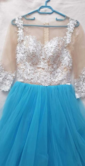 Rochie de cununie/botez/ocazie model unicat, dantela 3D + fusta tulle