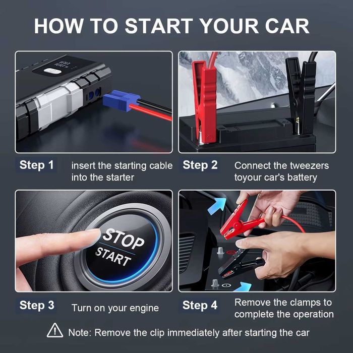 Starter auto BSMOOM, benzina/diesel, 16A, 12V, 21800mAh, compresor