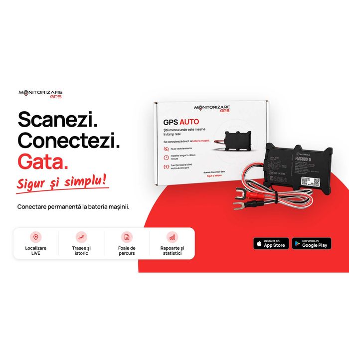 GPS Auto 4G cu Aplicație – Instalare Permanentă, Localizare Live, Trasee și Foaie de parcurs