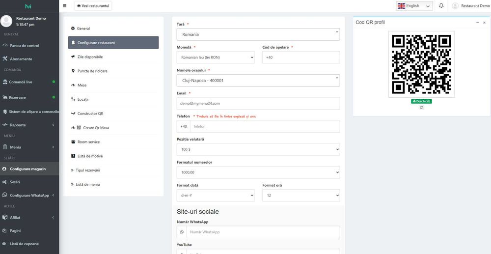 Business la cheie: Platformă tip Glovo/Tazz + QR Menu restaurante