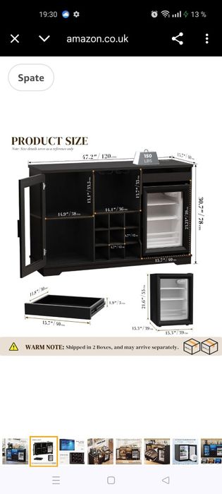 Dulap de bar multifuncțional pentru vinuri .cafea dim 120 x 78 x 60 cm nou in cutie necesita montare montare culoare negru pret 1200 de lei