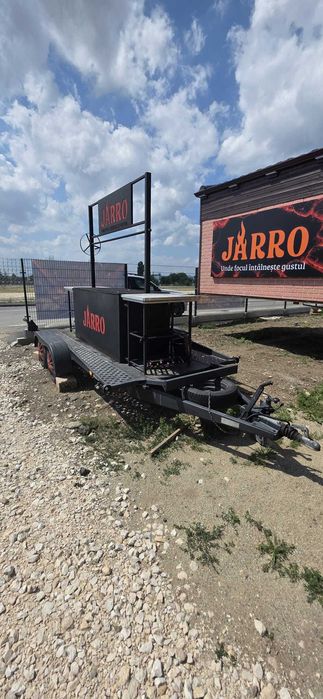 Grătar profesional mobil XXL 2 metri + Remorcă BARTHAU Tandem 2.000 kg – BBQ / Catering / Evenimente