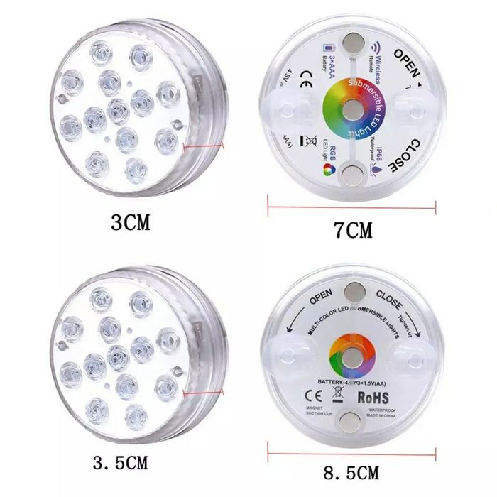 Set 4 lampi LED RGB, cu telecomanda, rezistente la apa, pentru piscina