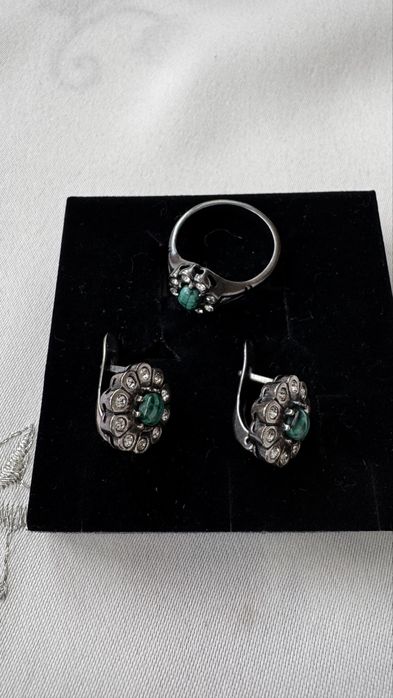 Малахит Серебро кольцо и серьги