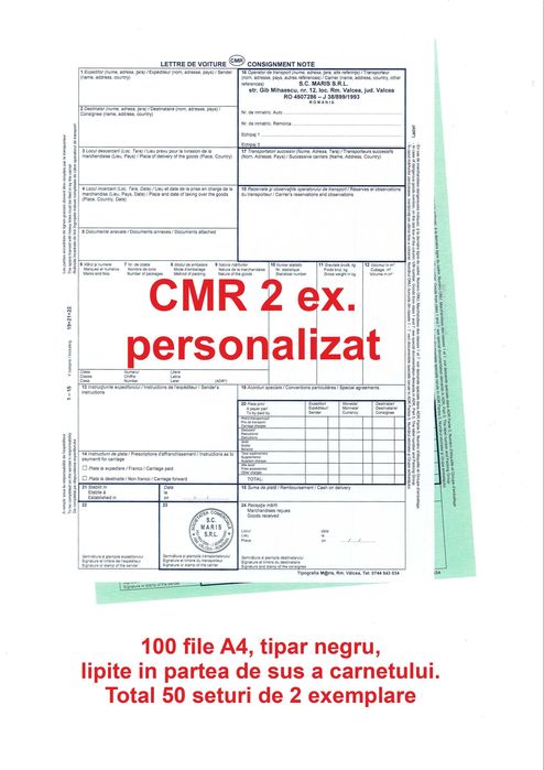 CMR-uri transport international - Scrisoare de transport - Tipizat