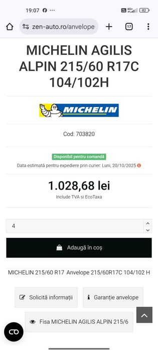 Set 4 anvelope 215.60.R17C Michelin All season dot 2423