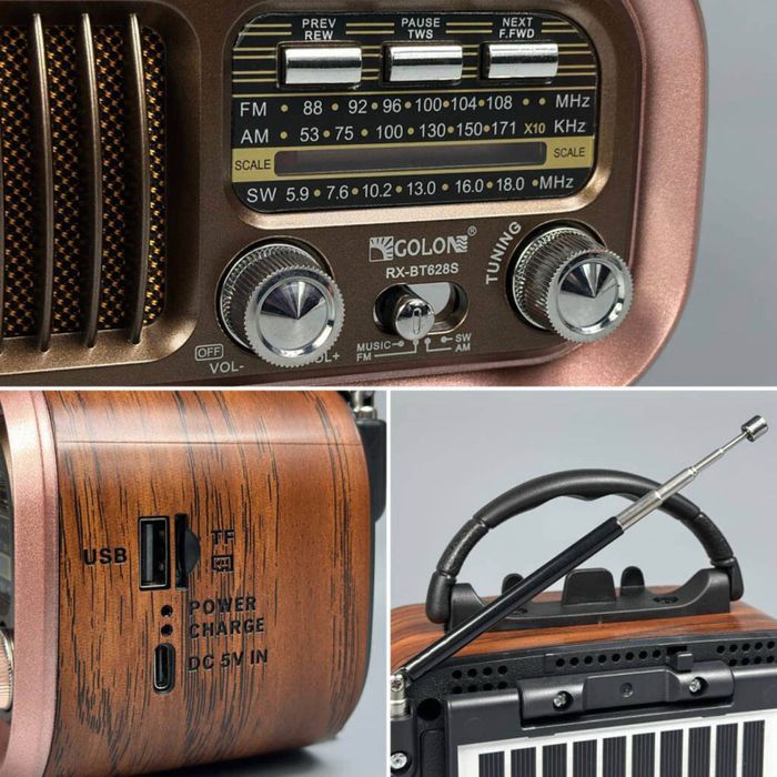 Radio Retro-Panou Solar-Wireless Fm/Bluetooth/TF Card/Usb,Acumulatori