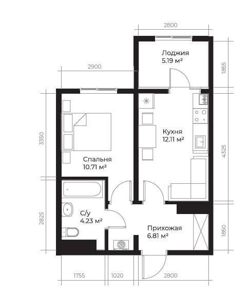 ЖК Assalom bog'lar 2 ком, 40 м2. Ор-р: Ботанический сад