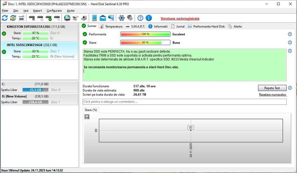 SSD Intel 545S 256GB (83% Health)