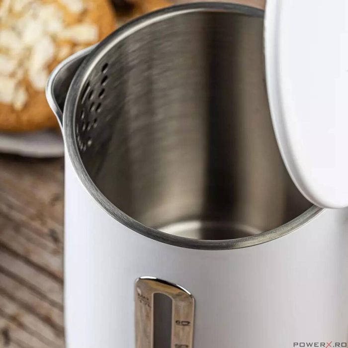 Fierbator electric, fabricat din otel inoxidabil, baza rotativa, alb,