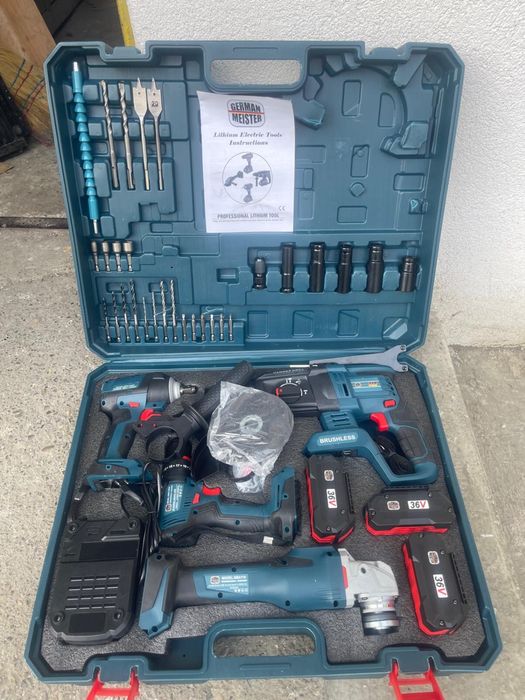 Set scule electrice German Meister 36V, 3 acumulatori + accesorii