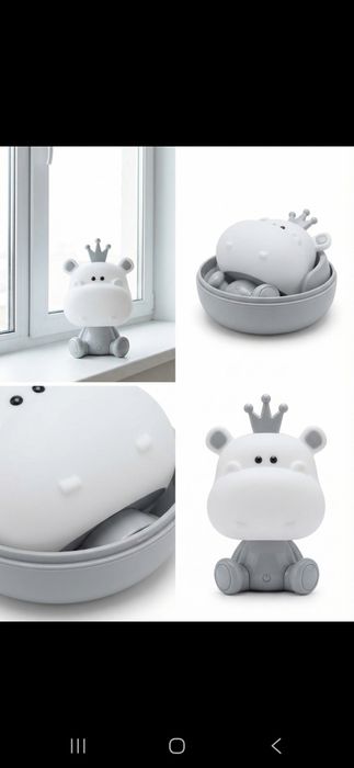 Lampa de Veghe Hipopotam cu 3 Nivele de Lumina & Cablu USB