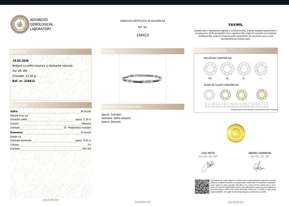 bratara aur 18k safire diamante certificat