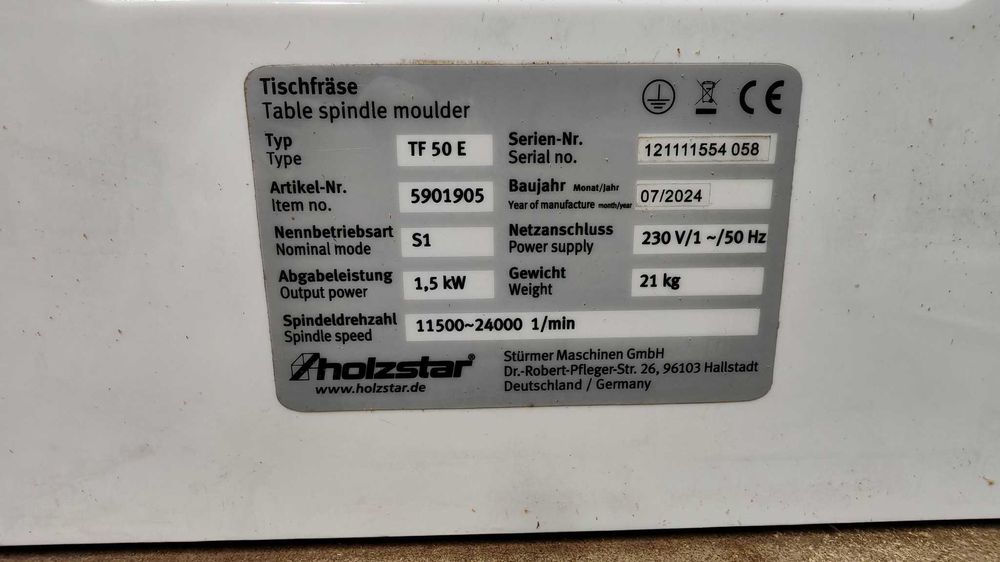 HOLZSTAR TF 50E masina de frezat pentru lemn 1,5kw hobby +,  cu 3 pensete de 6mm,8mmsi 12 mm