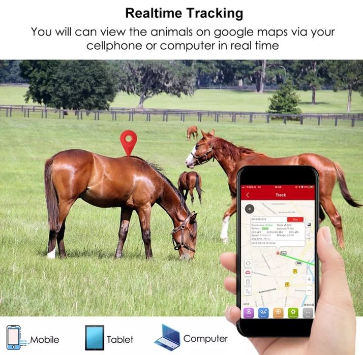 GPS за коне,кучета тракер с БЕЗПЛАТНО онлайн проследяване водоустойчив