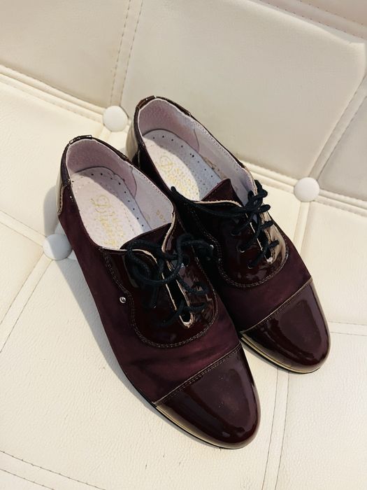 Pantofi casual dama piele negru/burgundy M 36