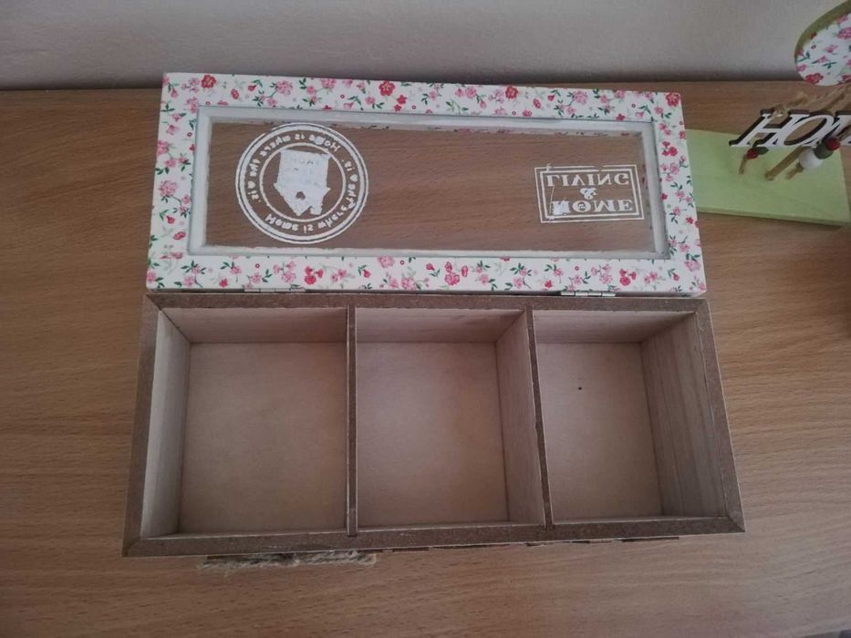 Кутия за чай дървена комплект с ръчна декорация