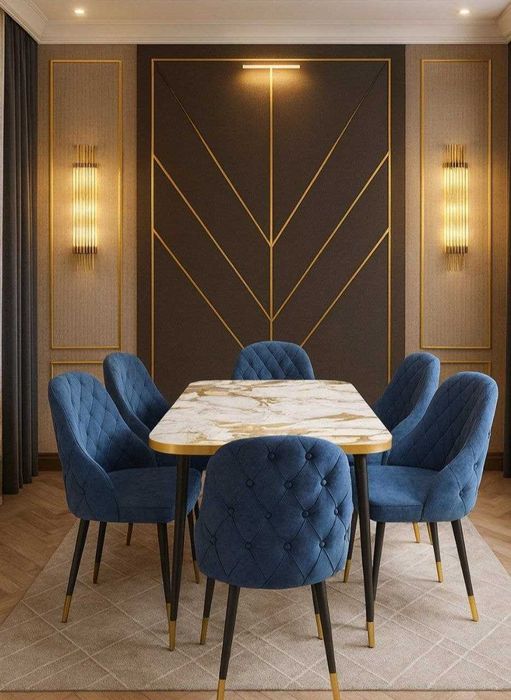 Zamonaviy ovqatlanish stoli va stullari.  Oбеденный стол и стулья