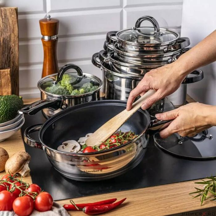 Set 6 oale, inox, cu capac, manere negre,16/18/20/24/16/24cm,