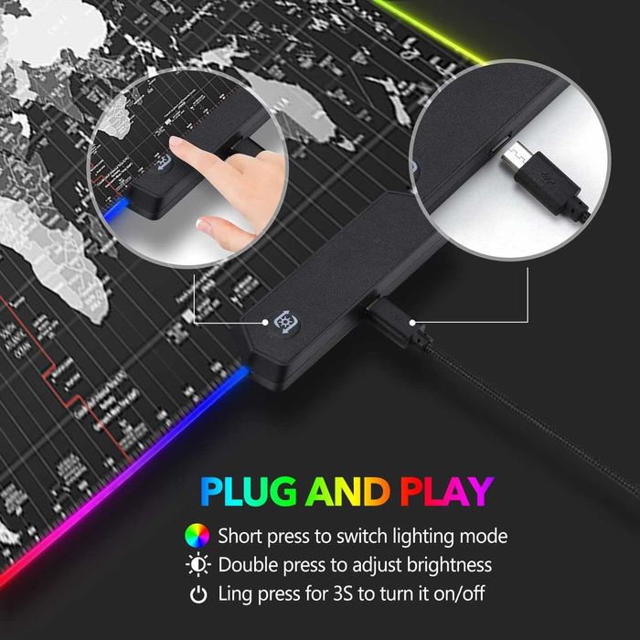 Mousepad gaming LED XXL 7 culori RGB 4 moduri de iluminare USB 90x40cm