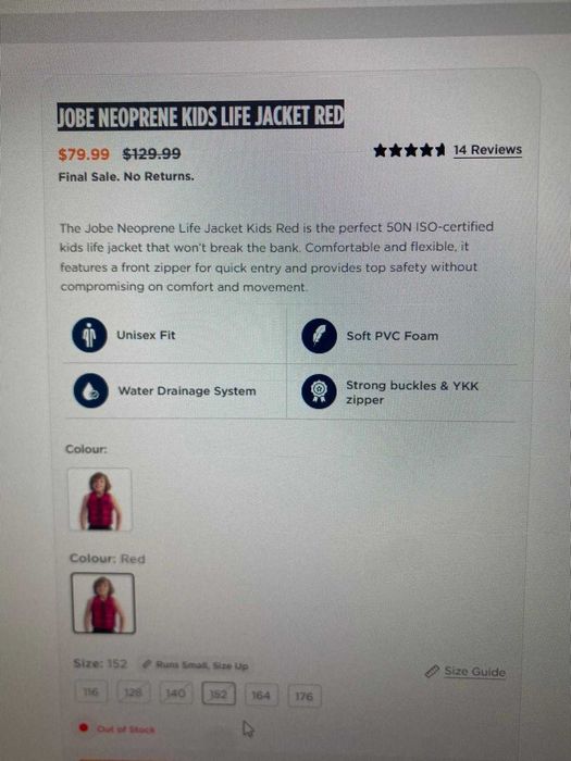 Vesta de salvare copii Jobe Neoprene marime 152