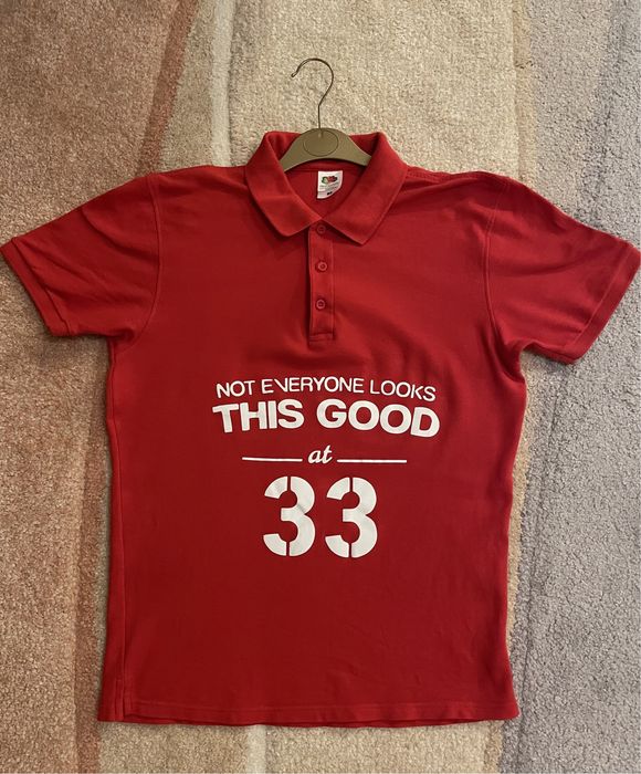 Tricou polo rosu M mesaj aniversare 33