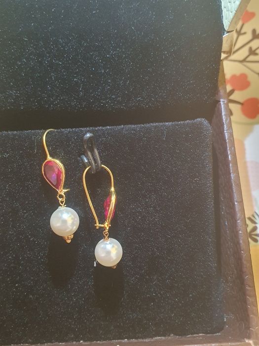 Cercei aur 14 ct  rubin și tortita bijuterie fina