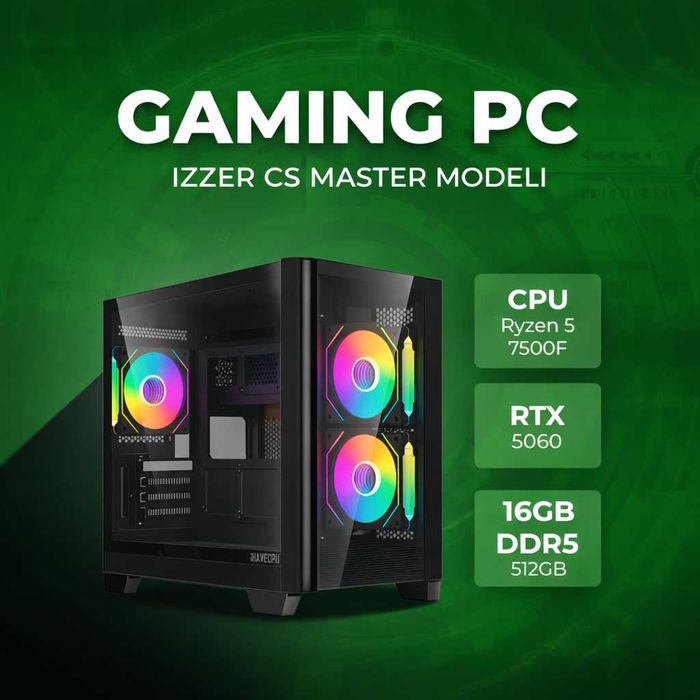 “IZZER CS MASTER” modeli | Ryzen 7500F | RTX 5060 | 16G/512GB | DDR5 |
