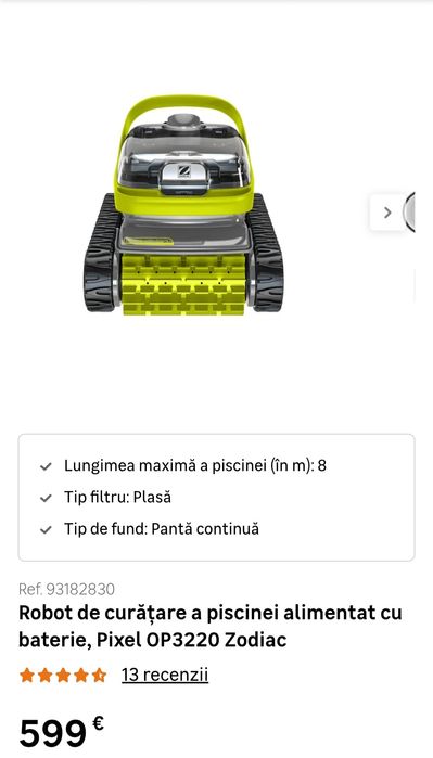 Robot de piscina fara fir OP 3220 – curatare automata fund si pereti