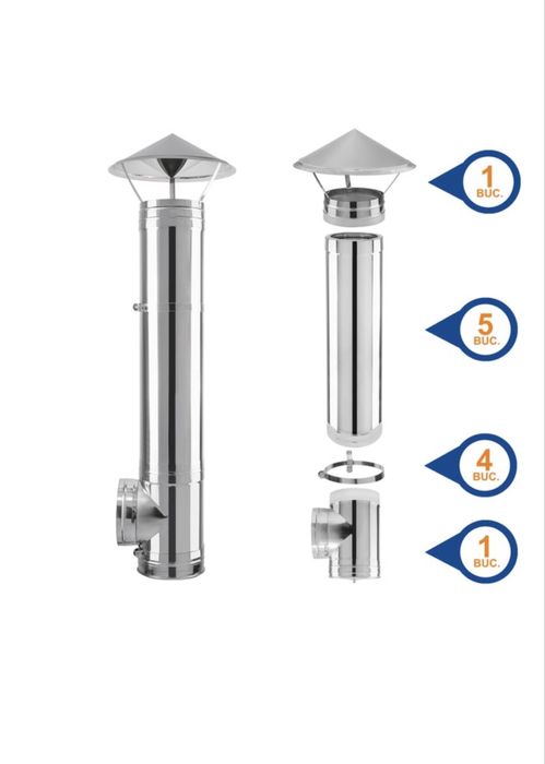 Cos de fum din inox izolat, cu teu 90 grade, 400 mm latime