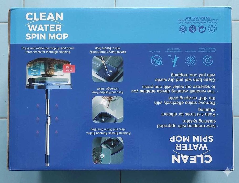 Set Mop Inteligent cu Separare Apă Curată/Murdară + 4 Rezerve Microfibră