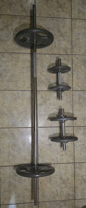 Set complet haltere/gantere - bară + 2 gantere + discuri 2.5/5/10kg