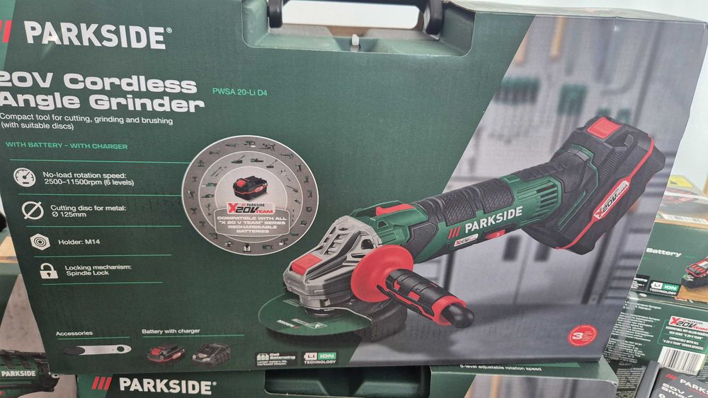 Parkside Акумулаторен ъглошлайф 20V + Батерия и зарядно, Гаранция