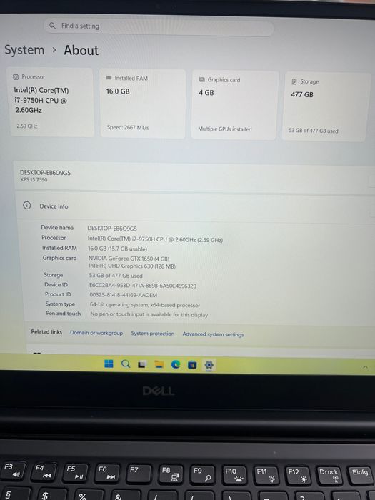 Laptop Dell XPS 15 7590 i7-9750H GTX 1650
