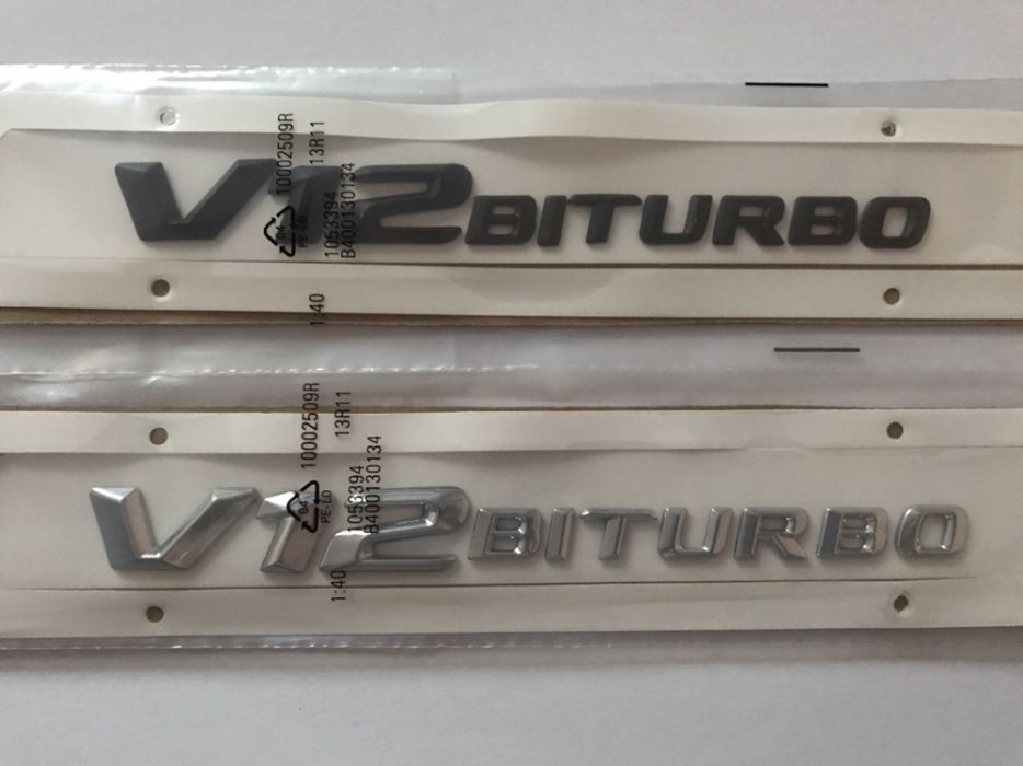Emblema Mercedes V12 Biturbo Originala ABS crom/negru