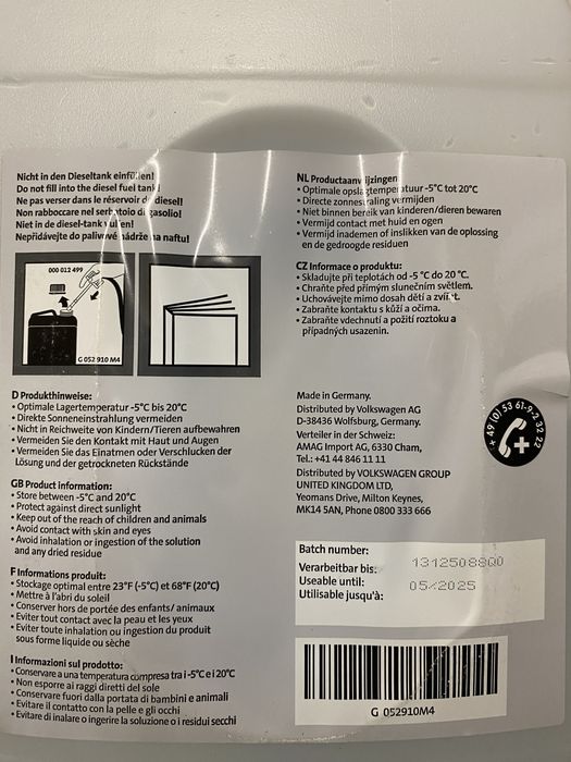 Bidon 10l AdBlue OEM VW SEAT SKODA AUDI G052910M4 Made in Germany