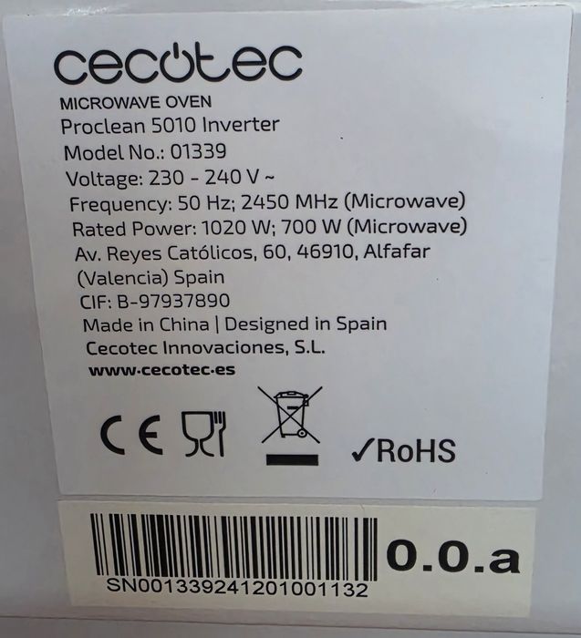 Микровълнова Cecotec 20L