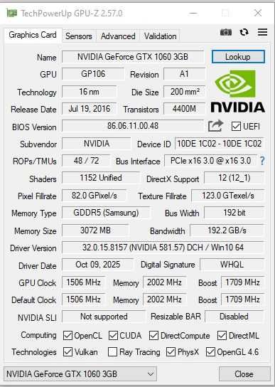 Placa Video Gaming Nvidia GTX 1060 3G IMPECABILA