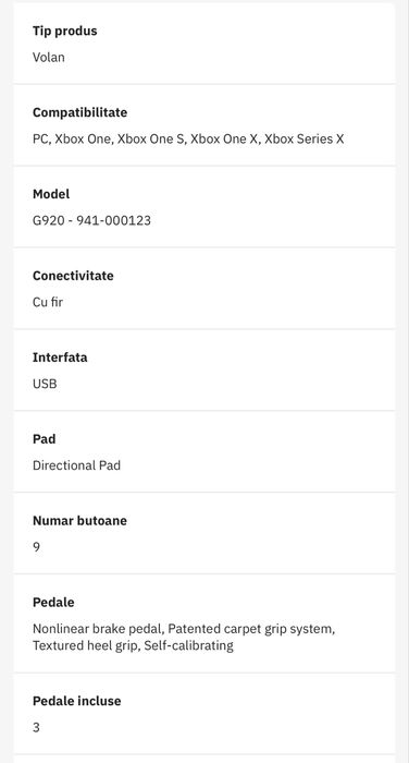 Volan Logitech G920 + schimbator + garantie