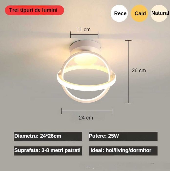 Candelabru LED Sferic Alb Din ALuminiu, Lumina Calda/Rece/Naturala