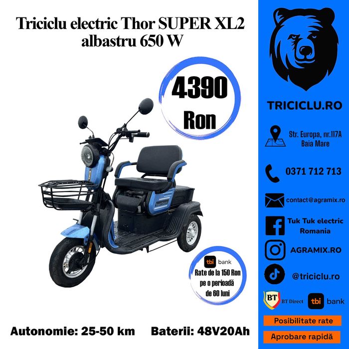THOR SUPERXL-2 tricicleta electrica tuk tuk nou verde albastru