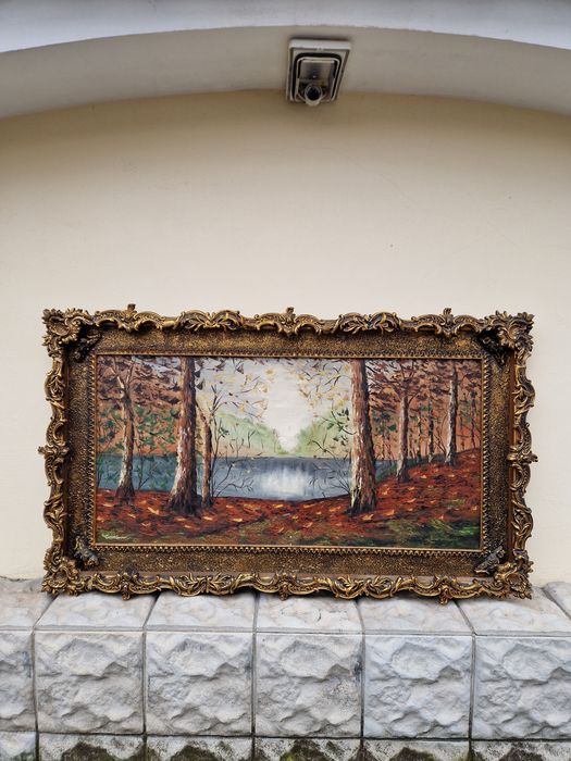 Страхотна огромна антикварна майсторска картина масло върху платно