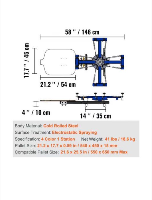 Машина за ситопечат, 4 цвята, 1 станция