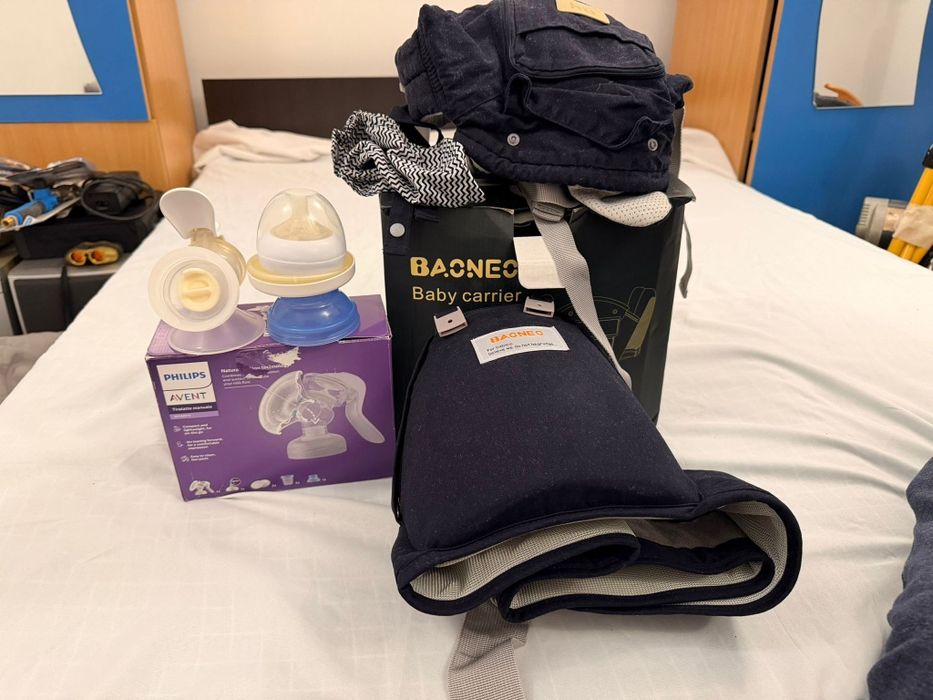 Vand marsupiu bebe si pompa de san philips