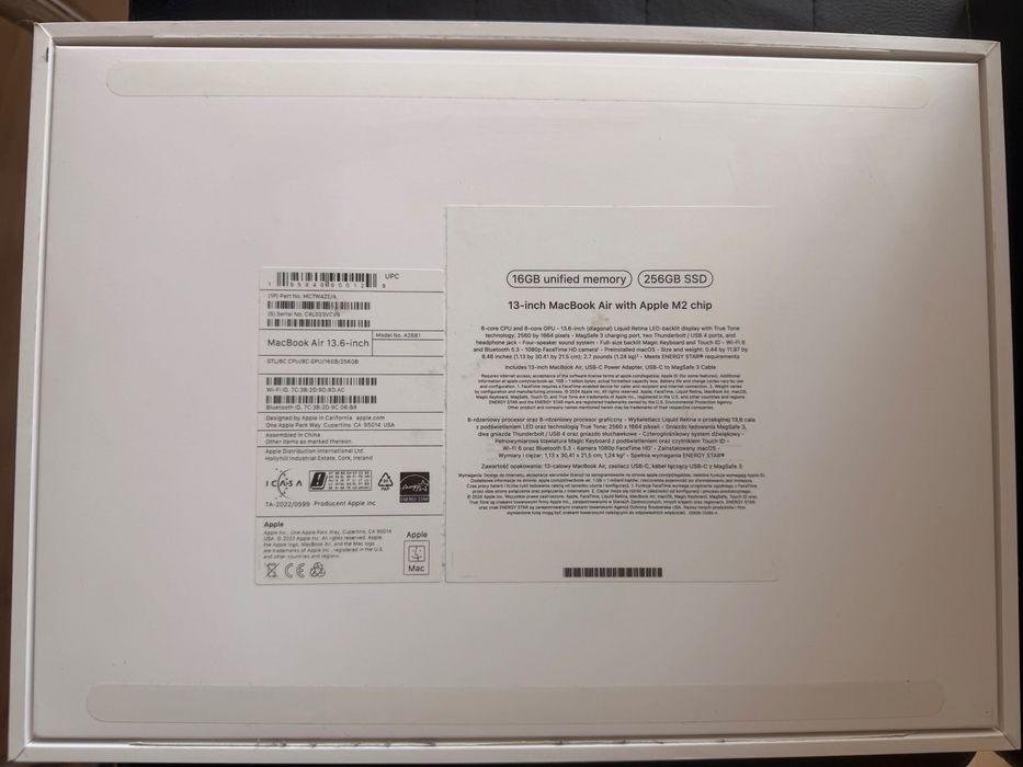 MacBook Air M2 13.6” / 16GB / 256GB / Гаранция / Като нов