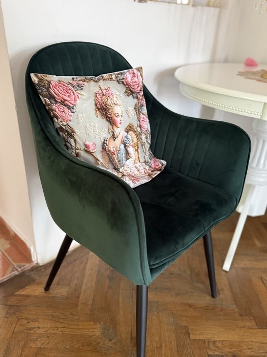 Scaun tapitat cu catifea, 63x60x85 cm, verde