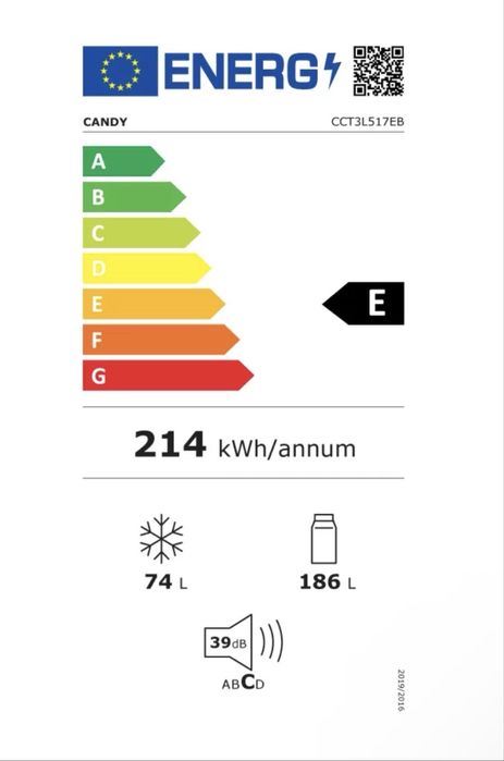 Combina frigorifica Candy CCT3L517EB, Low Frost, Inverter, Smart Content, H 176 cm, 260 l, Clasa E, Neagra