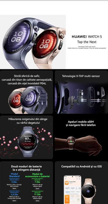 Ceas Huawei Watch 5 46mm Grey-Purple + 2 ani garantie