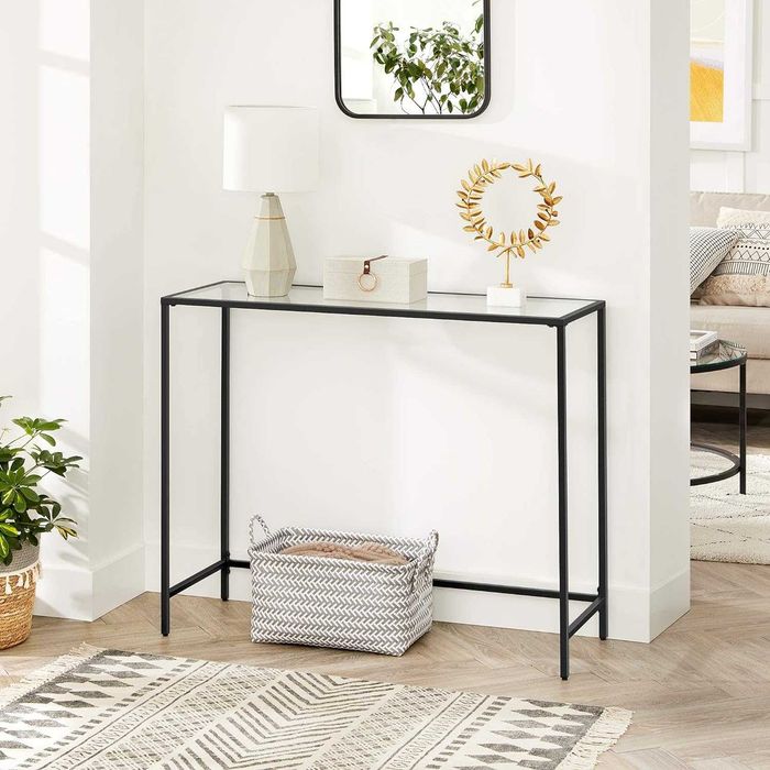 Consola cu blat din sticla securizata, 100 × 35 × 80 cm, negru