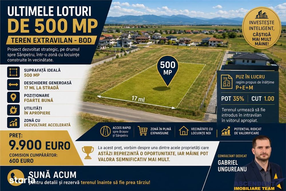 Loturi de teren 500 mp extravilan, Bod Sanpetru, Puz si utilitati in l